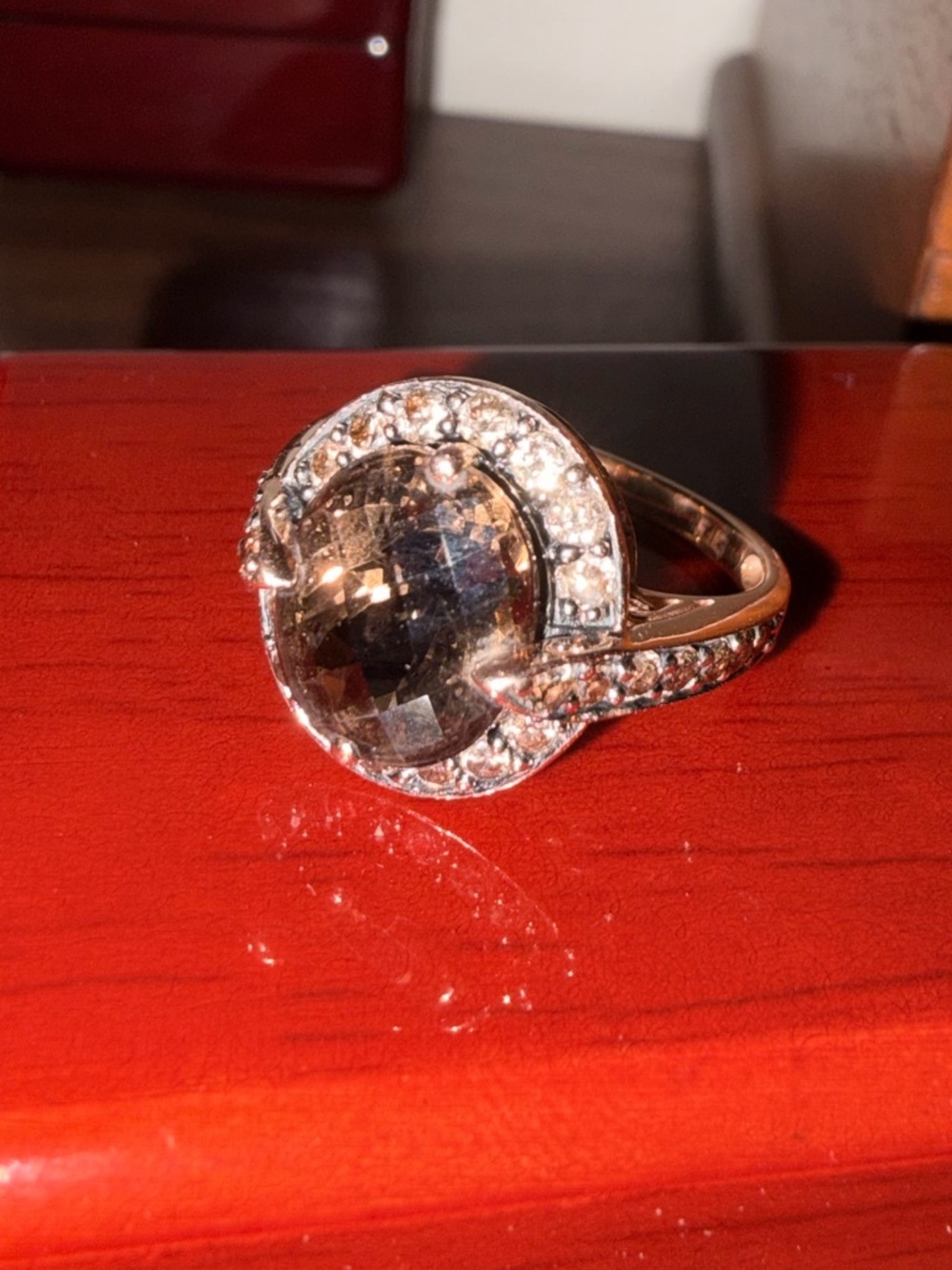 Vintage Effy Smoky Quartz Rose Gold and Chocolate Diamond Ring Size 7
